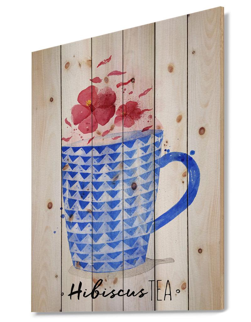 DesignQ Teacup Red Tea - Food Painting Print On Natural Pine Wood