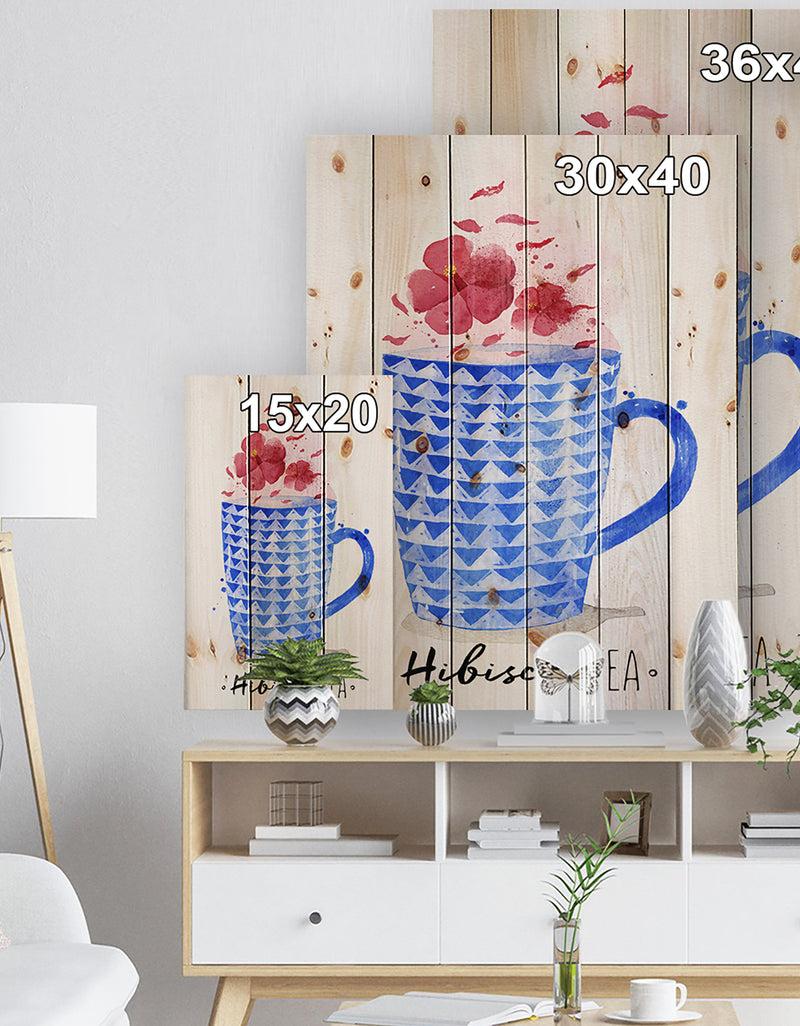 DesignQ Teacup Red Tea - Food Painting Print On Natural Pine Wood
