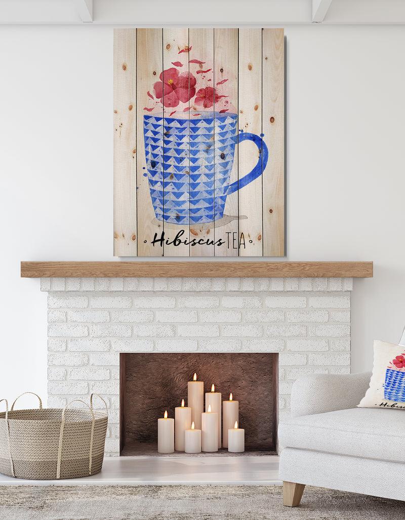 DesignQ Teacup red tea - Food Painting Print on Natural Pine Wood