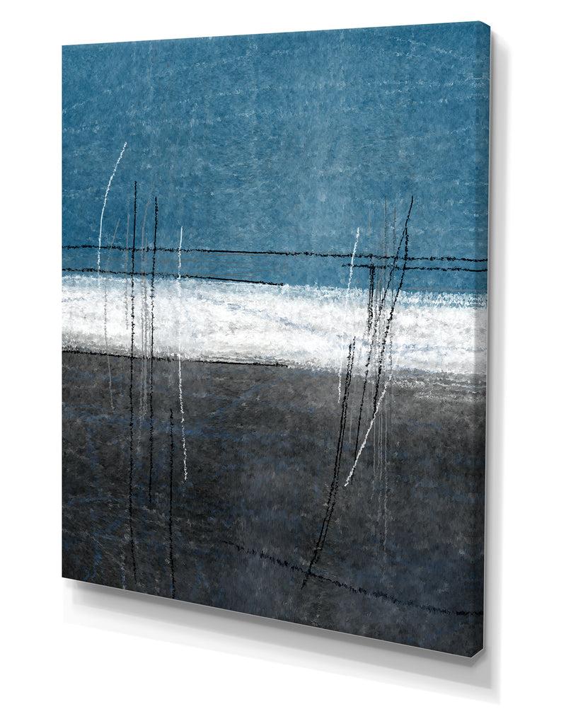 DesignQ Teal And Grey Abstract Art Painting - Modern Canvas Wall Art