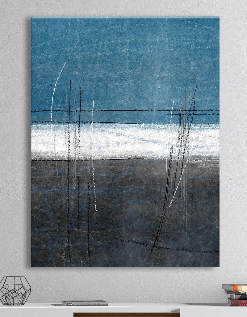 DesignQ Teal and Grey Abstract Art Painting - Modern Canvas Wall Art