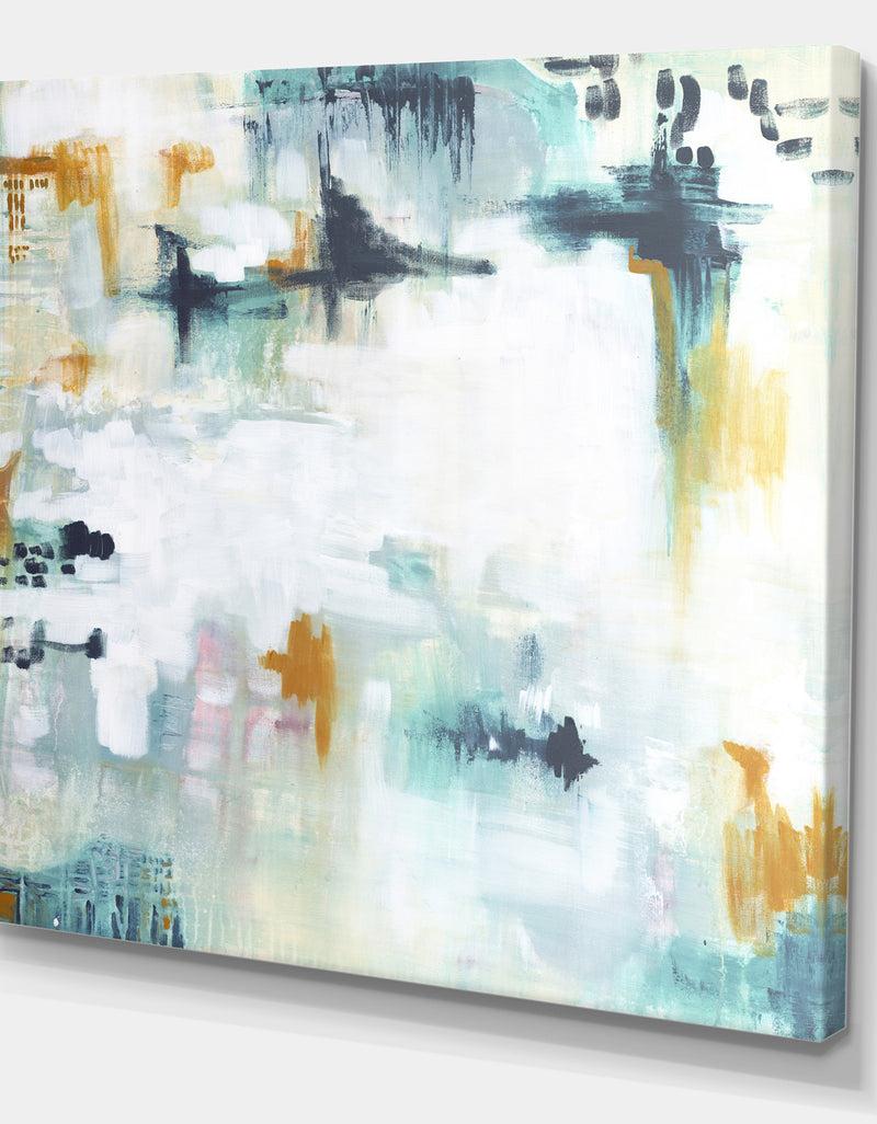 DesignQ Teal And White Composition - Modern & Contemporary Gallery-wrapped Canvas