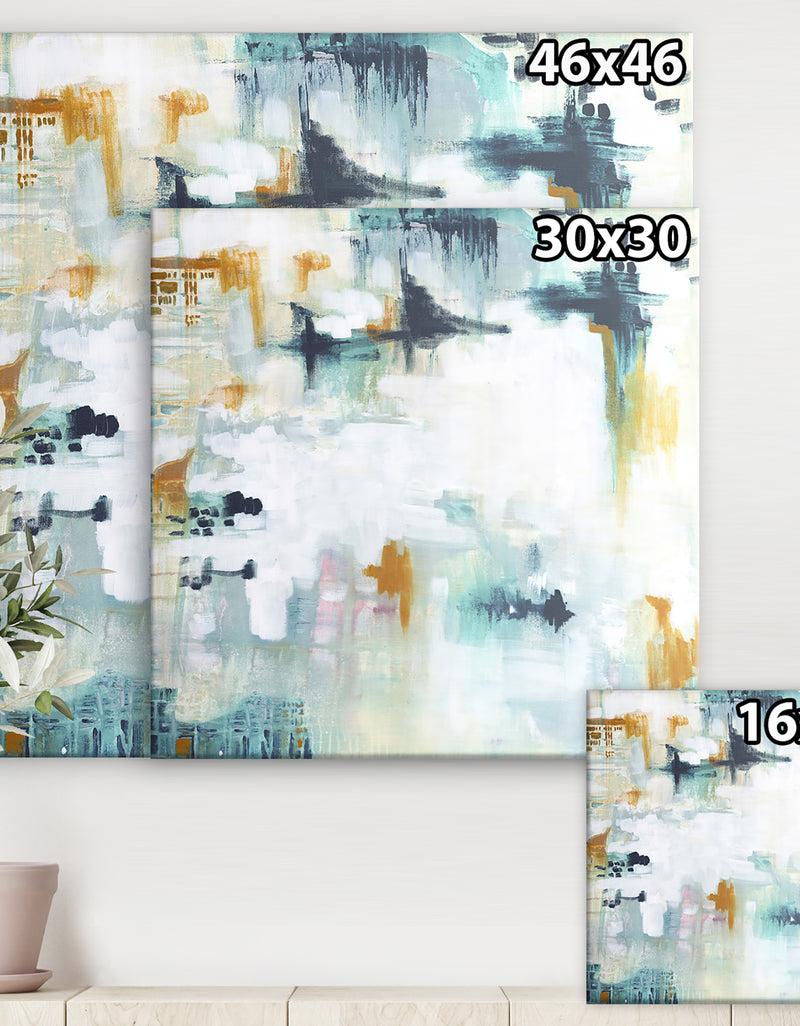 DesignQ Teal And White Composition - Modern & Contemporary Gallery-wrapped Canvas