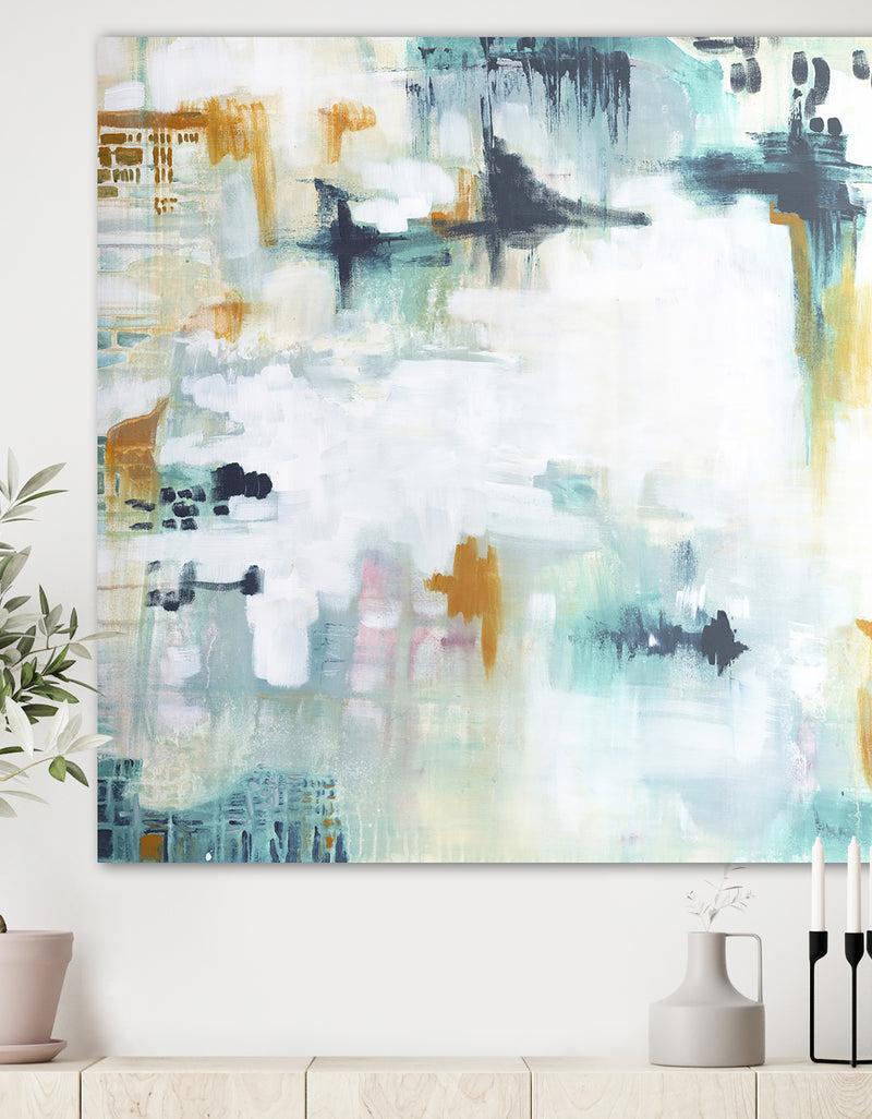 DesignQ Teal And White Composition - Modern & Contemporary Gallery-wrapped Canvas