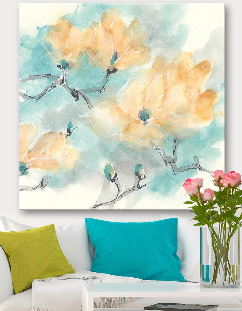 DesignQ Teal Buds I - Cabin & Lodge Premium Canvas Wall Art