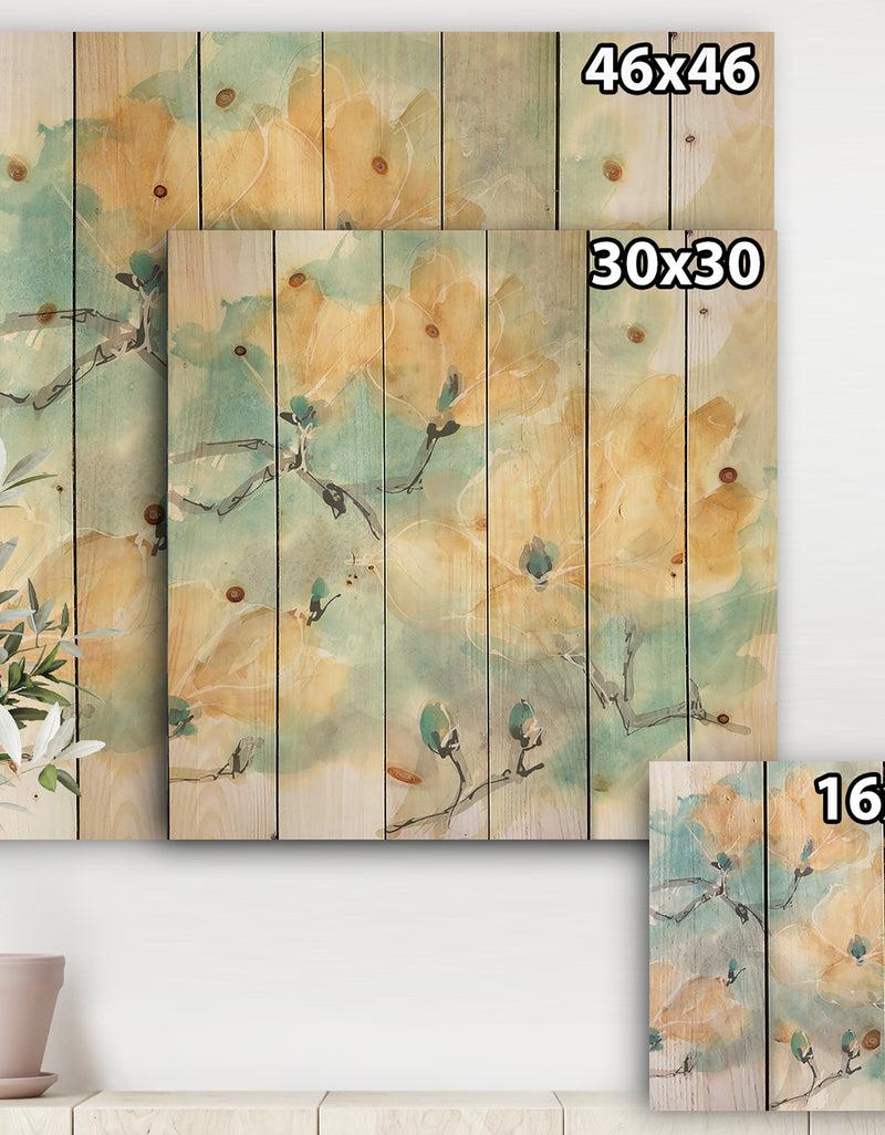 DesignQ Teal Buds I - Cabin & Lodge Print On Natural Pine Wood