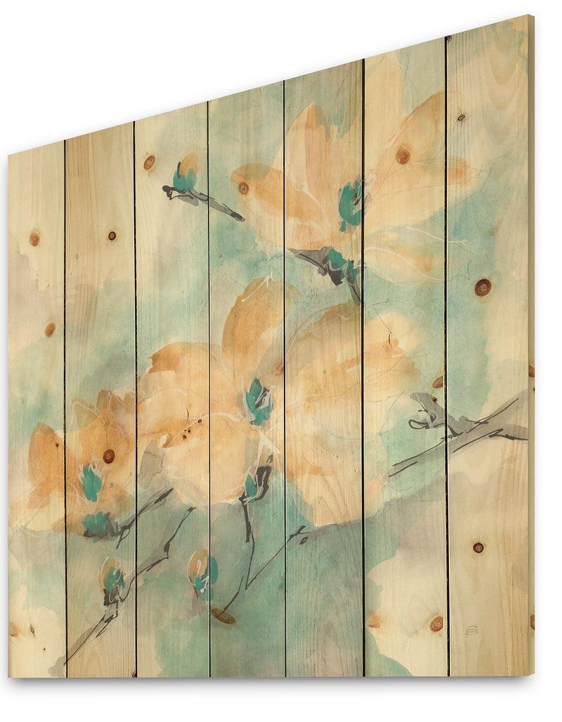 DesignQ Teal Buds II - Cabin & Lodge Print On Natural Pine Wood