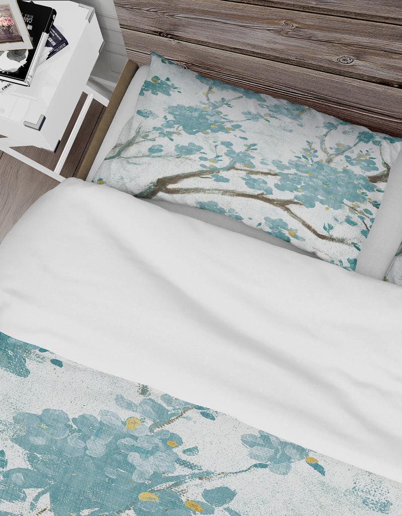 DesignQ Teal Cherry Blossoms I - Farmhouse Duvet Cover Set