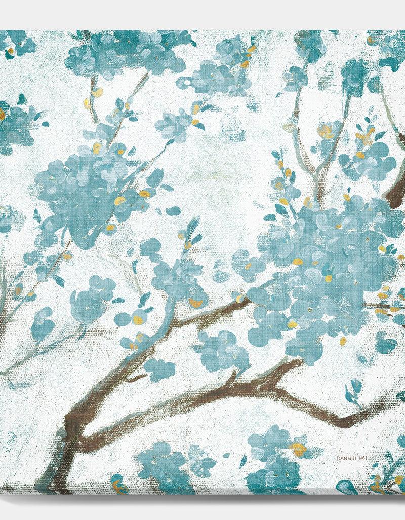DesignQ Teal Cherry Blossoms I - Traditional Floral Canvas Artwork