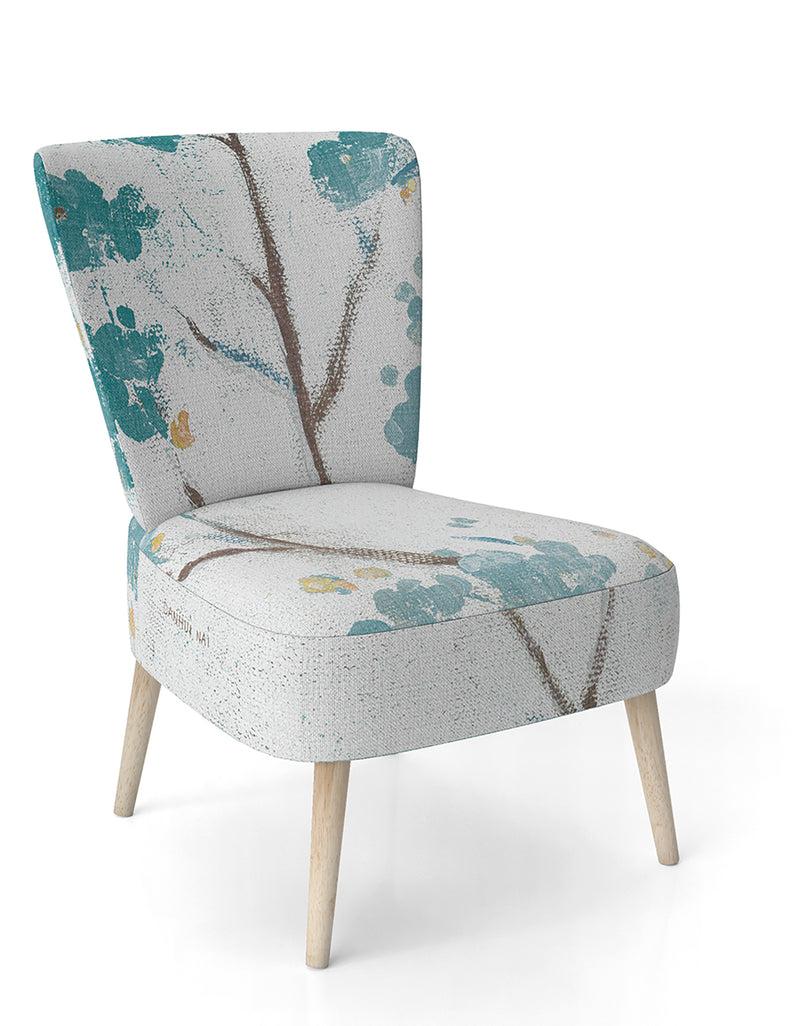DesignQ Teal Cherry Blossoms II - Upholstered Tranditional Accent Chair