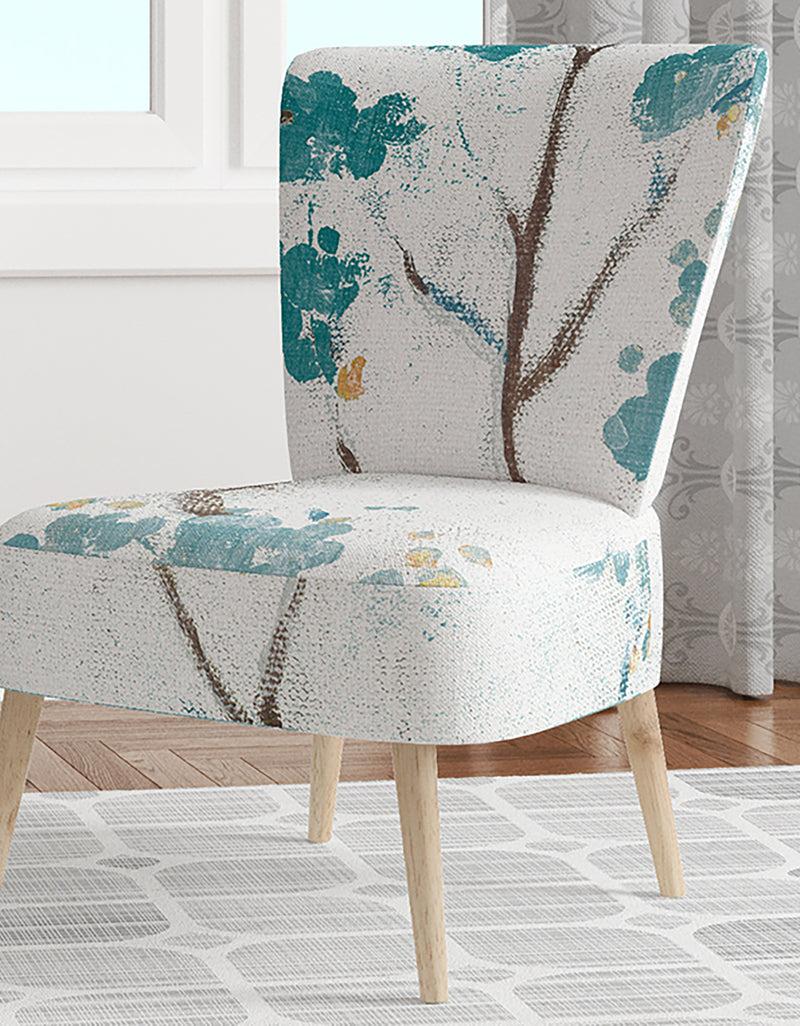 DesignQ Teal Cherry Blossoms II - Upholstered Tranditional Accent Chair