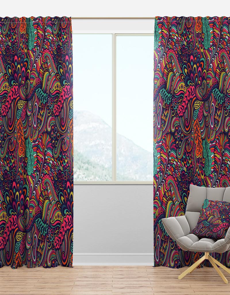 DesignQ Texture with Abstract Flowers - Bohemian & Eclectic Curtain Panels