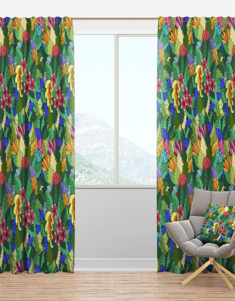 DesignQ Texture with Abstract Flowers & Leaves - Modern & Contemporary Curtain Panels
