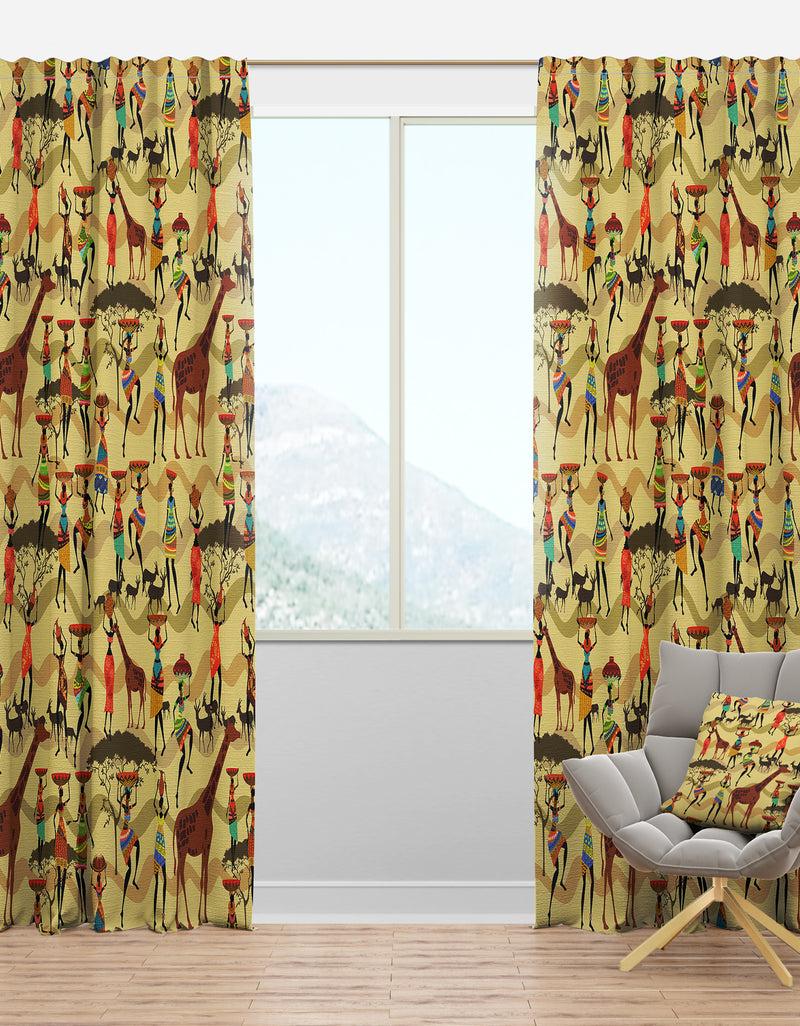 DesignQ Texture with African Women - Tropical Curtain Panels