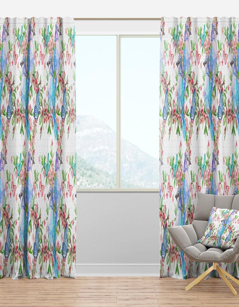 DesignQ Texture with Couples of Birds & Butterflies - Traditional Curtain Panels
