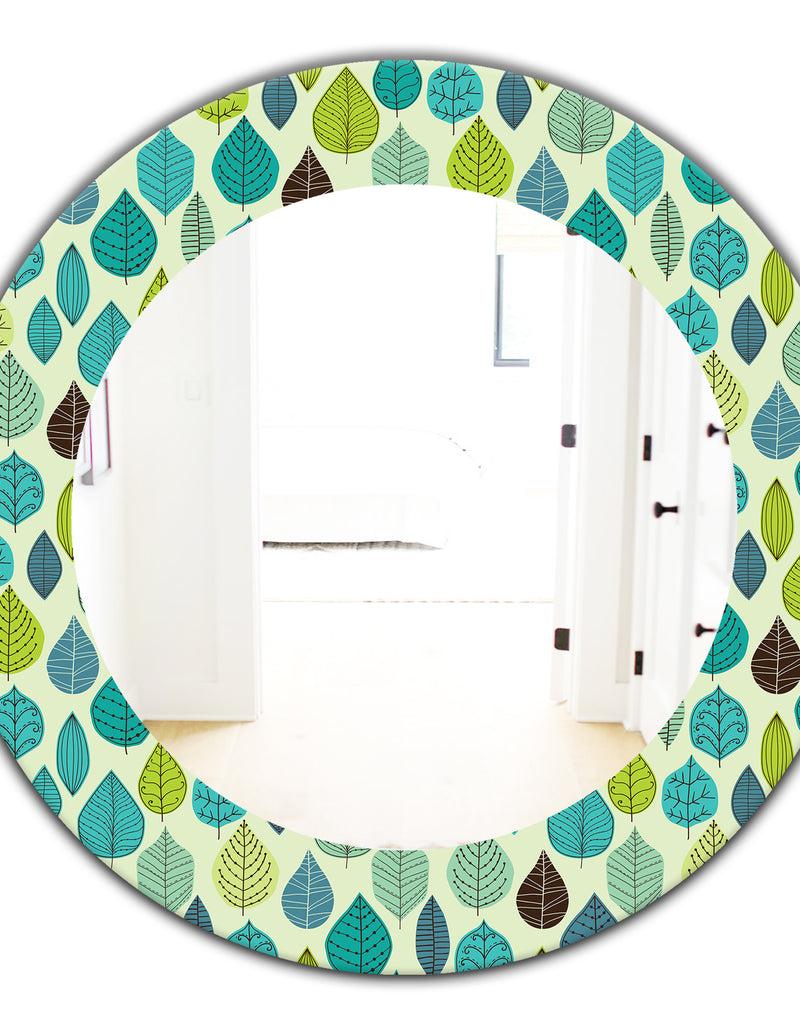DesignQ Texture With Leaf - Mid-Century Mirror - Oval Or Round Wall Mirror