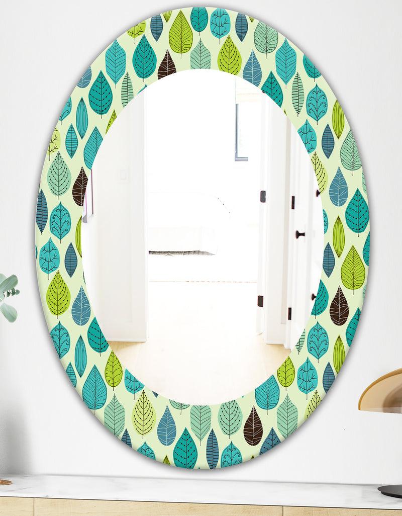 DesignQ Texture With Leaf - Mid-Century Mirror - Oval Or Round Wall Mirror