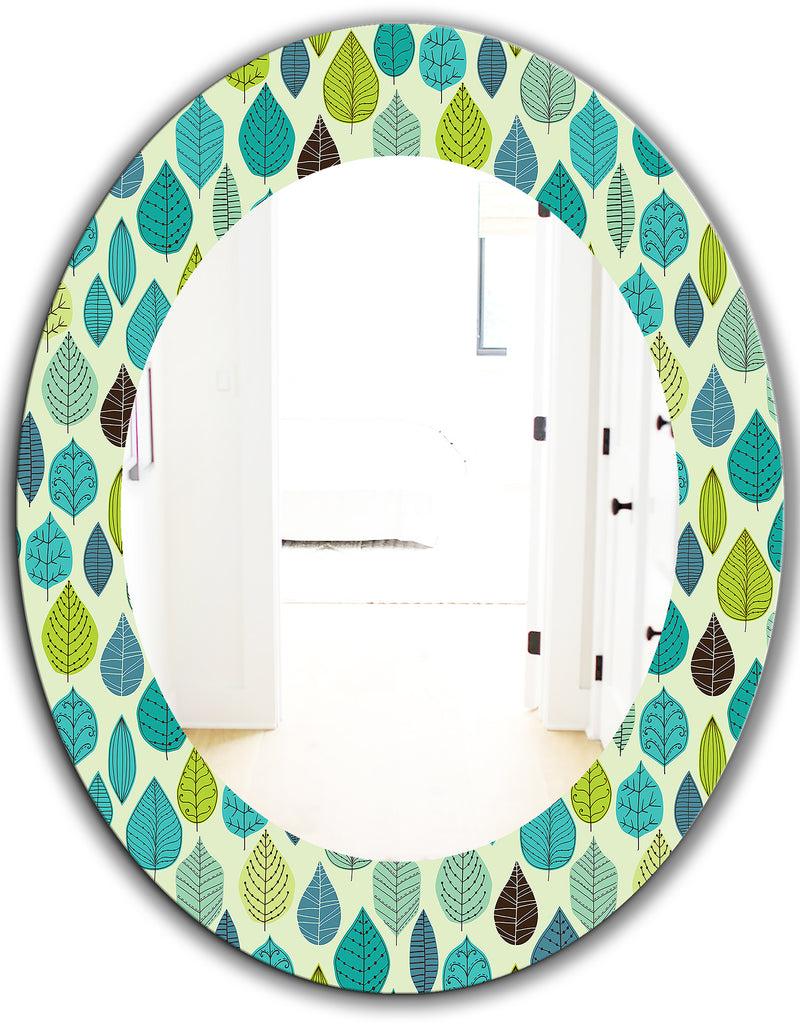 DesignQ Texture With Leaf - Mid-Century Mirror - Oval Or Round Wall Mirror