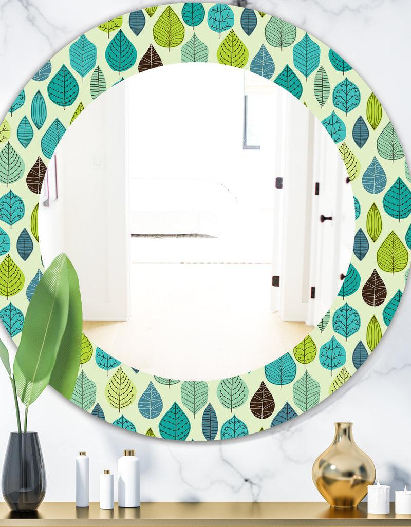 DesignQ Texture With Leaf - Mid-Century Mirror - Oval or Round Wall Mirror
