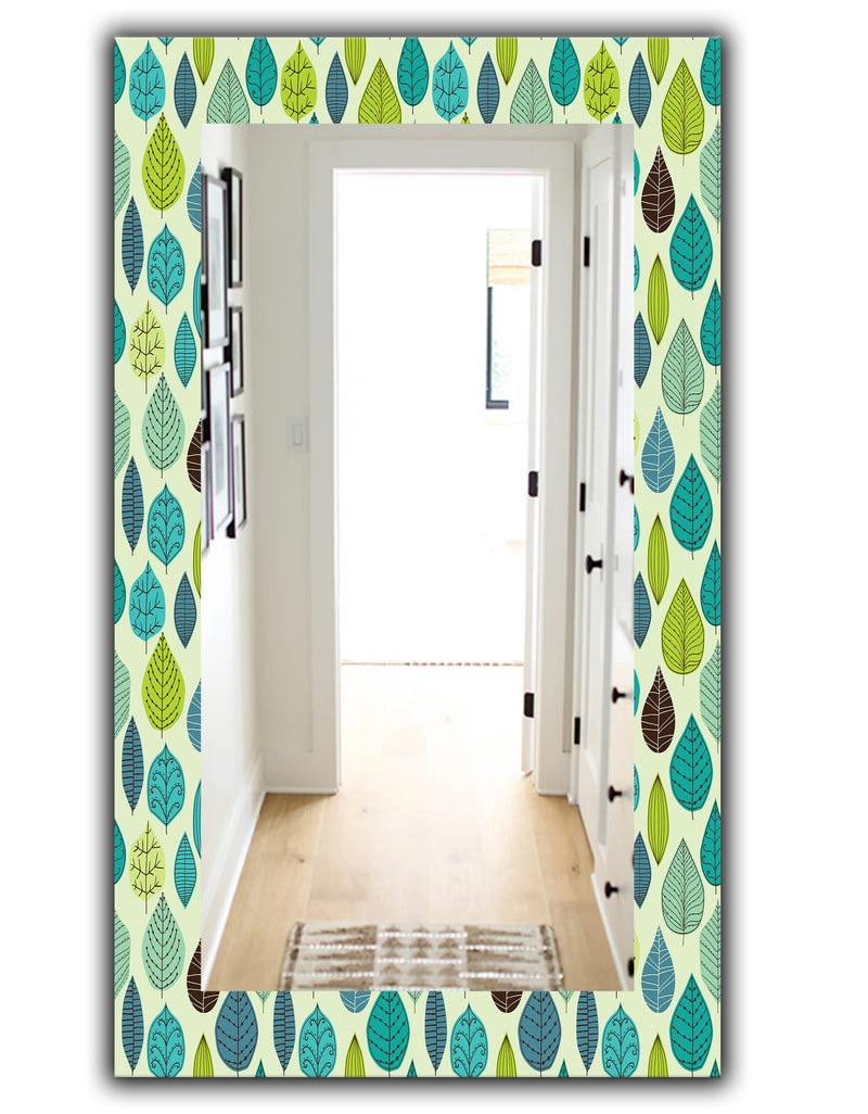 DesignQ Texture With Leaf - Mid-Century Mirror - Wall Mirror