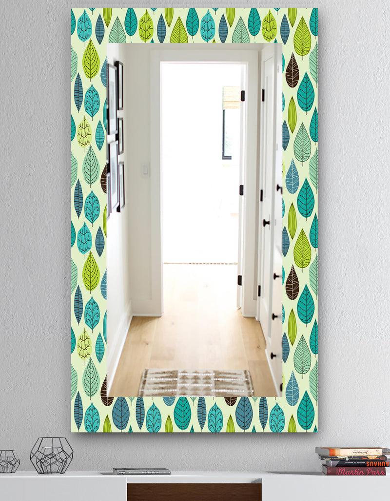 DesignQ Texture With Leaf - Mid-Century Mirror - Wall Mirror