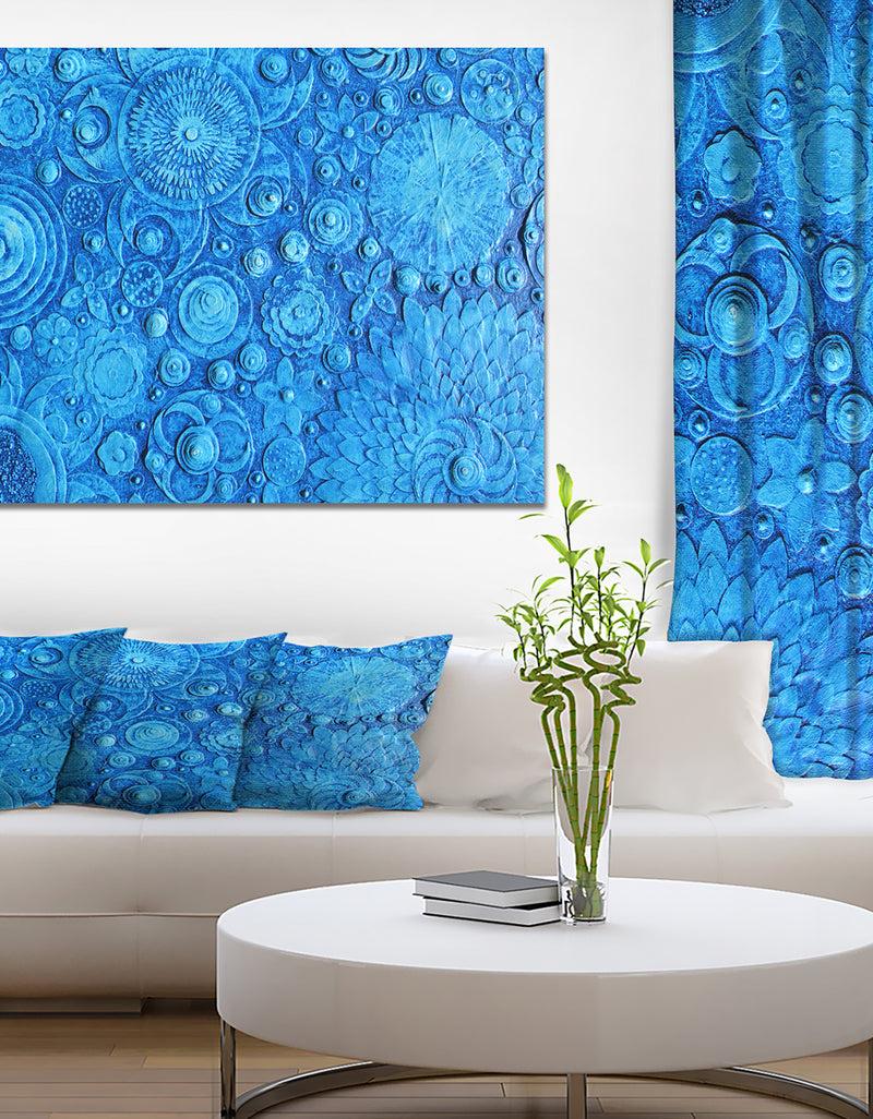 DesignQ Textured Circle Blue Flowers - Digital Art On Wrapped Canvas