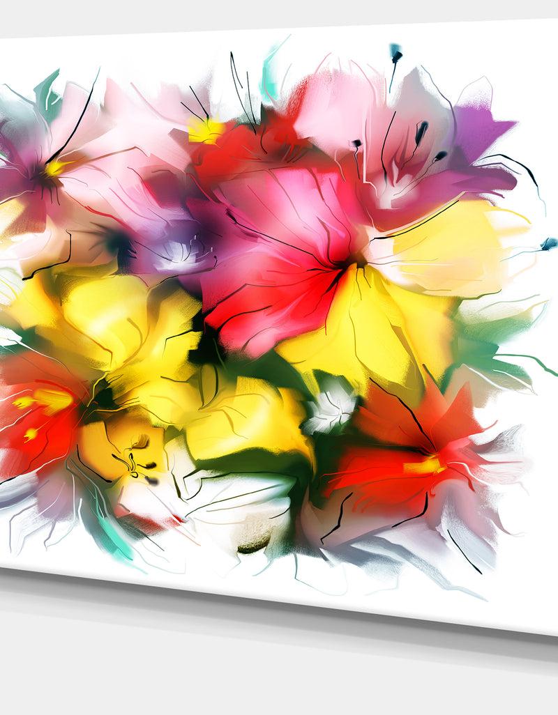 DesignQ Textured Flowers In Multiple Hues - Painting Canvas Print