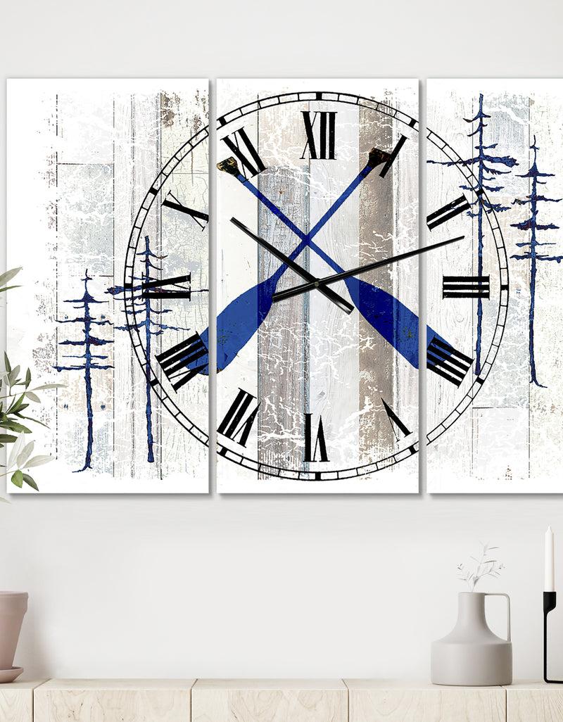 DesignQ The Blue Moose - Oars - Oversized Cottage Wall Clock - 3 Panels