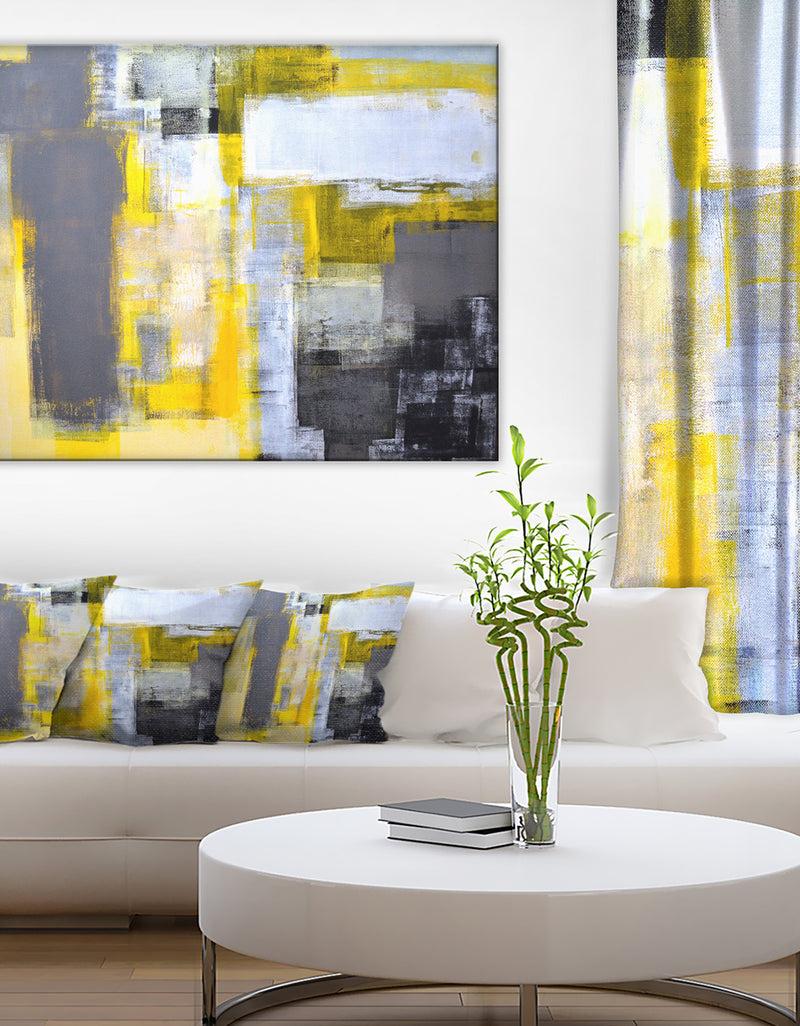 DesignQ The Curated Nomad Grey and Yellow Blur Abstract Canvas Art Print