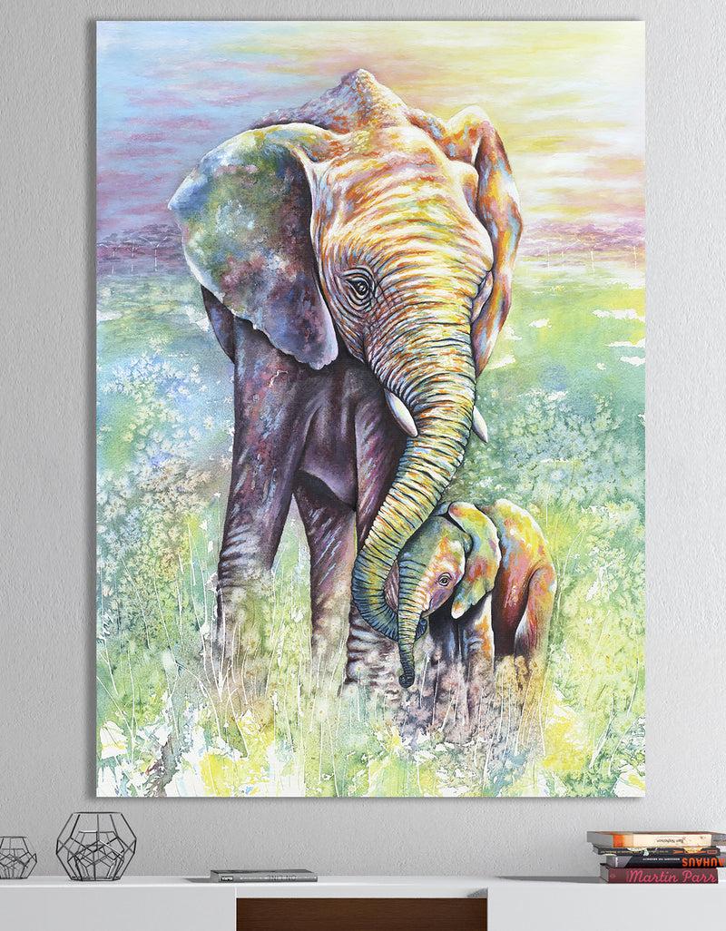 DesignQ The Curated Nomad 'Mother and Baby Elephant Rainbow Colors - Cottage Canvas Wall Art