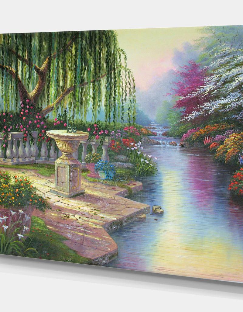 DesignQ The Gardern Of Prayer - Floral Painting Print On Wrapped Canvas