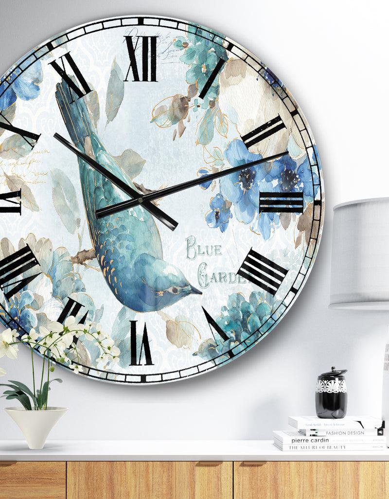 DesignQ The Gray Barn Jartop 'Indigold Bird Cottage Family V - Farmhouse Oversized Metal Clock