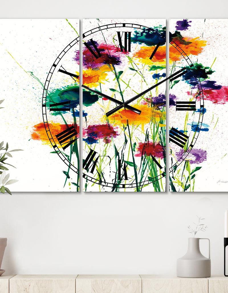 DesignQ The Gray Barn Jartop 'Watercolor - Cottage 3-panel Oversized Metal Clock