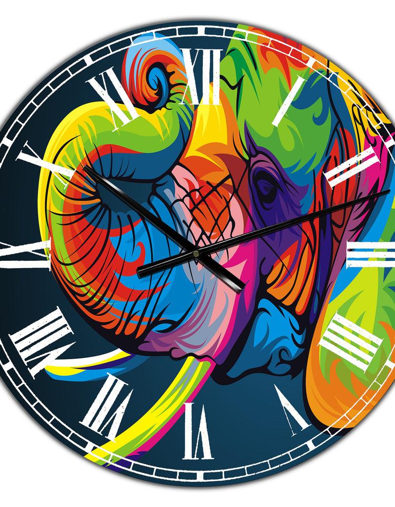 DesignQ The Happy Rainbow Elephant - Modern Wall Clock