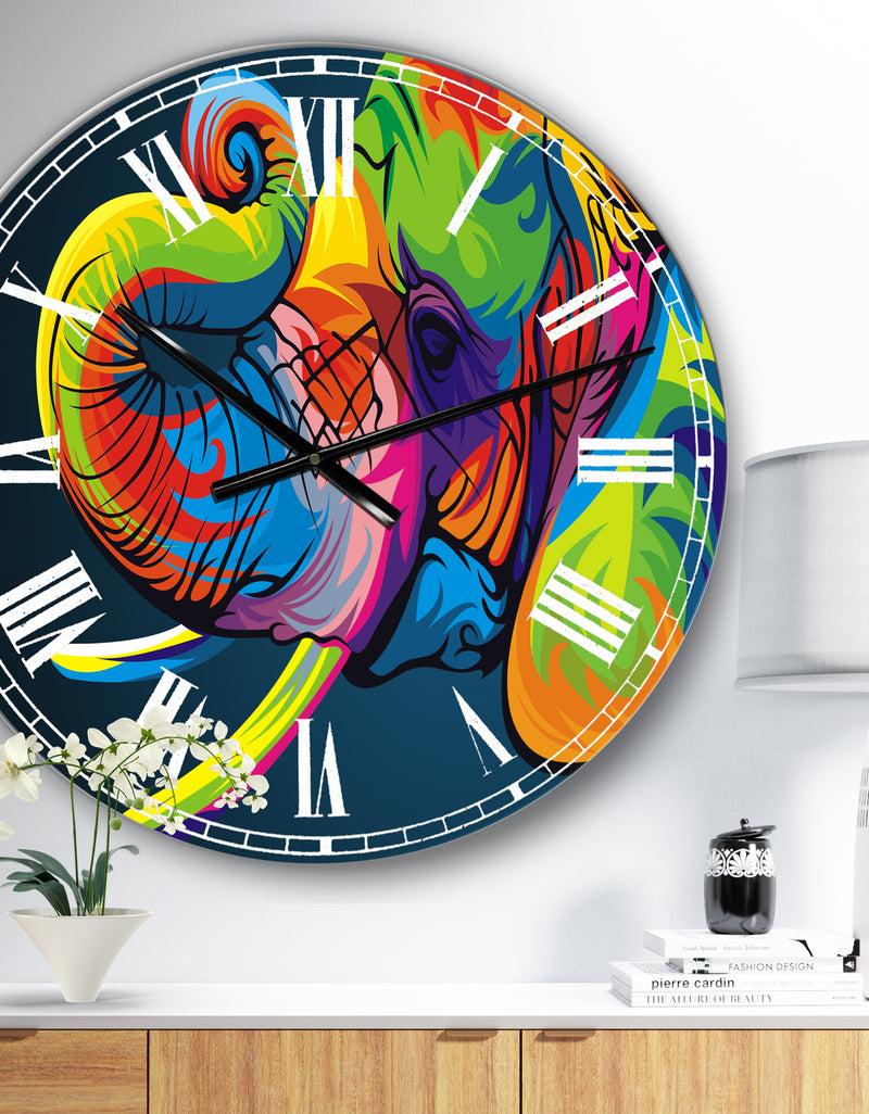 DesignQ The Happy Rainbow Elephant - Modern Wall Clock