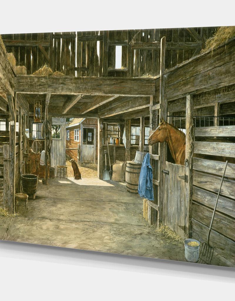 DesignQ The Horse In The Barn And Dog In Doorway - Farmhouse Premium Canvas Wall Art