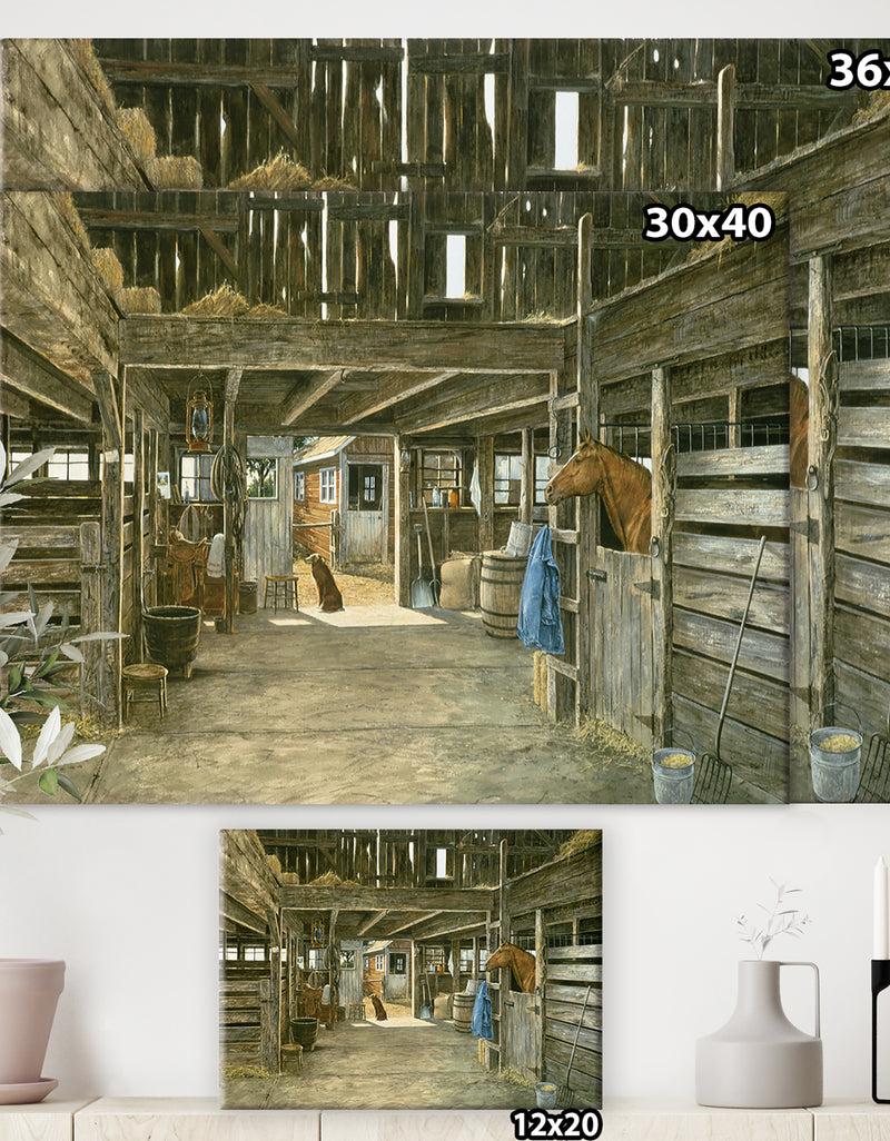 DesignQ The Horse In The Barn And Dog In Doorway - Farmhouse Premium Canvas Wall Art