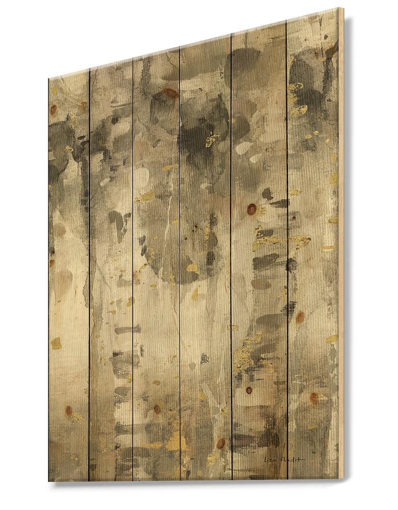 DesignQ The Modern Grey Forest I - Farmhouse Print On Natural Pine Wood