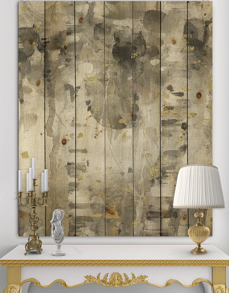 DesignQ The Modern Grey Forest I - Farmhouse Print on Natural Pine Wood