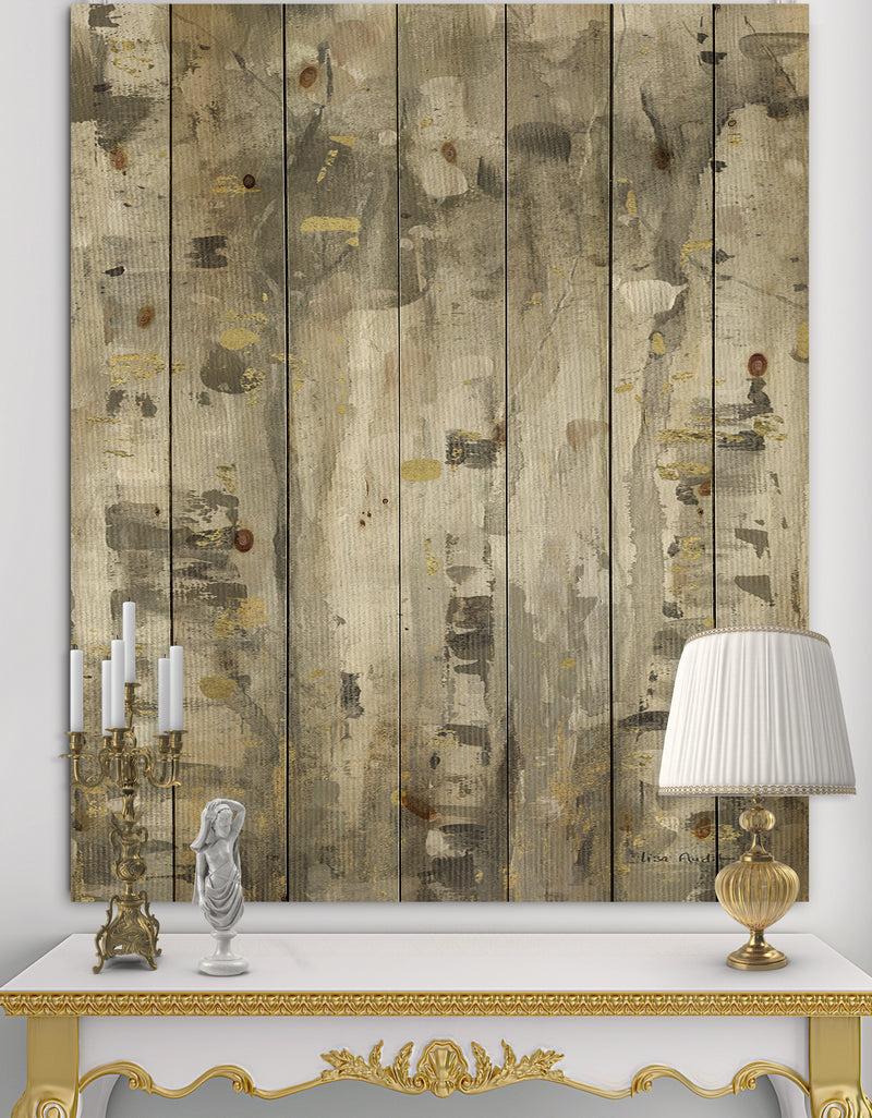 DesignQ The Modern Grey Forest II - Farmhouse Print on Natural Pine Wood