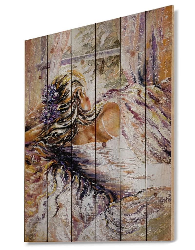 DesignQ The River Over The Girl - Abstract Print On Natural Pine Wood
