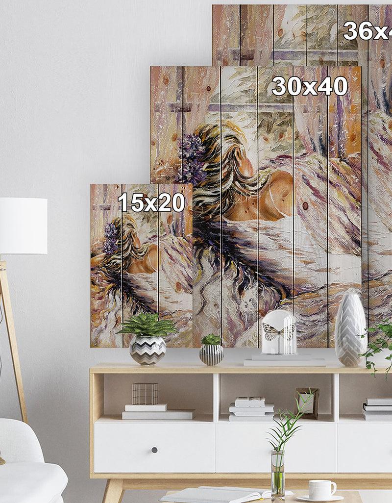 DesignQ The River Over The Girl - Abstract Print On Natural Pine Wood