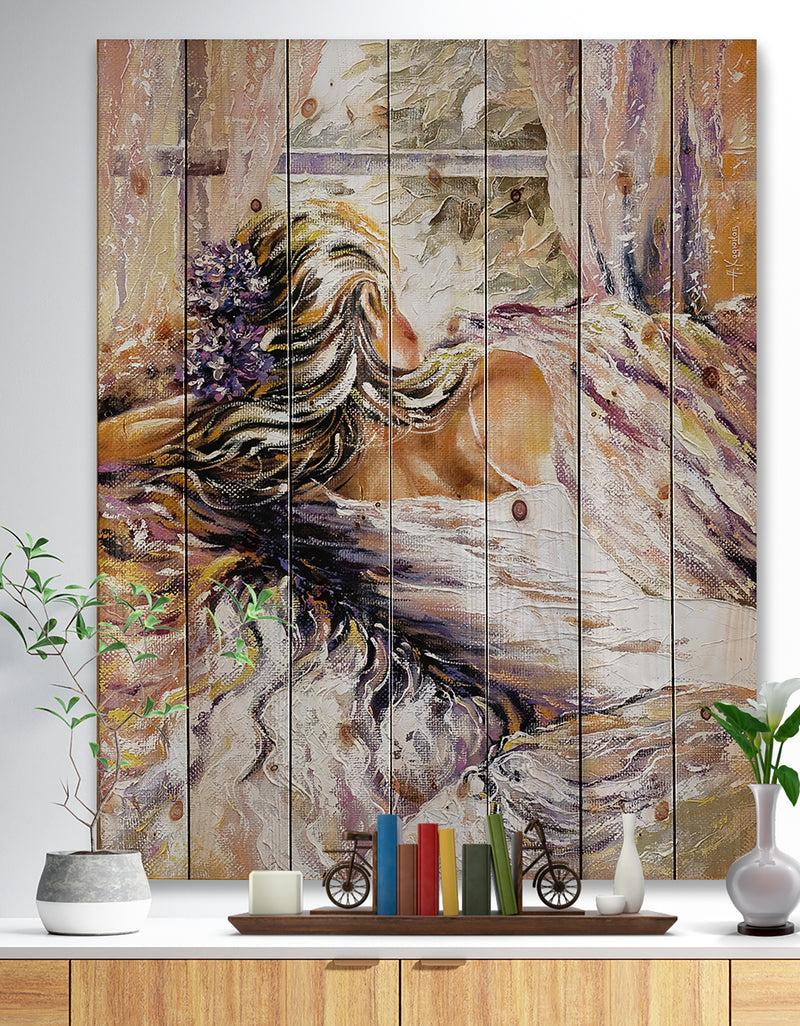 DesignQ The River over the Girl - Abstract Print on Natural Pine Wood