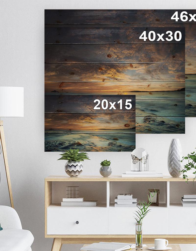 DesignQ The Tanah Lot Temple In Bali Island - Modern Beach Print On Natural Pine Wood