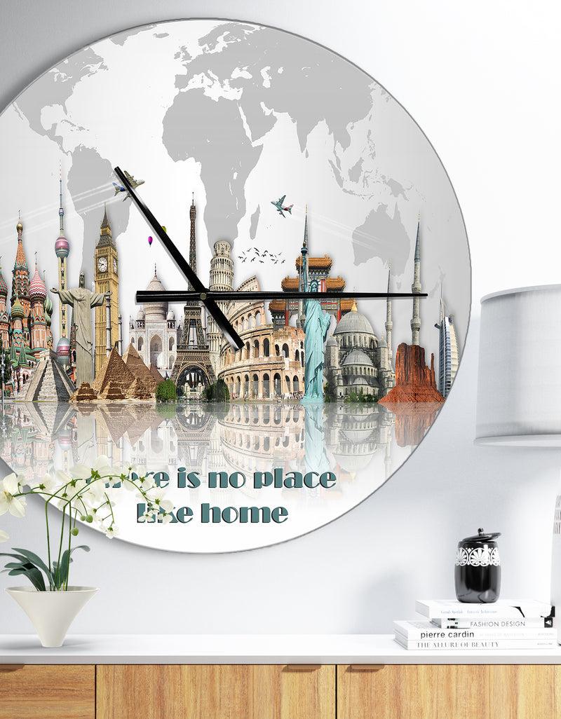 DesignQ There is no place like home World Tour - Oversized Quote Wall CLock
