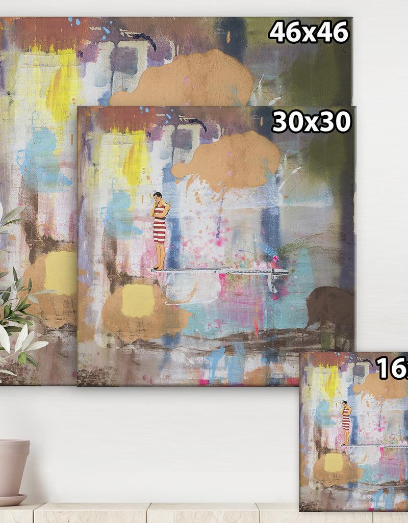 DesignQ Thinking Swimmer In Abstract Colorfields - Nautical & Coastal Canvas Wall Art