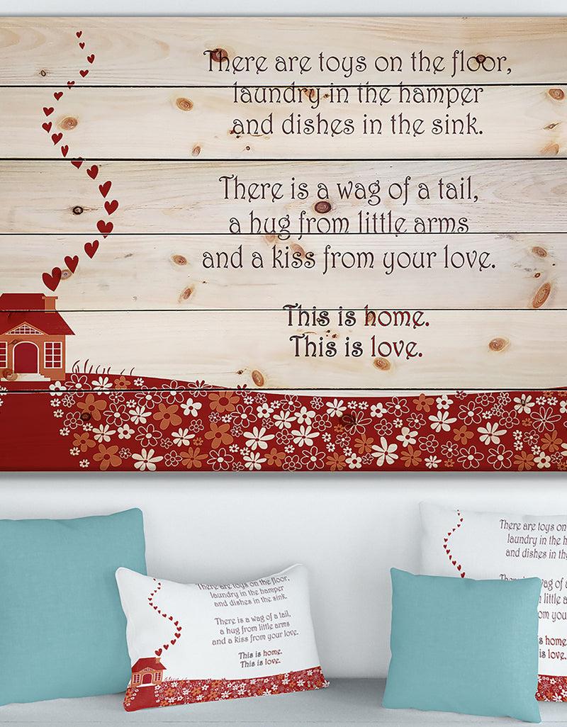 DesignQ This is home. This is Love. Red heart house - Textual Entrance Art on Wood Wall Art