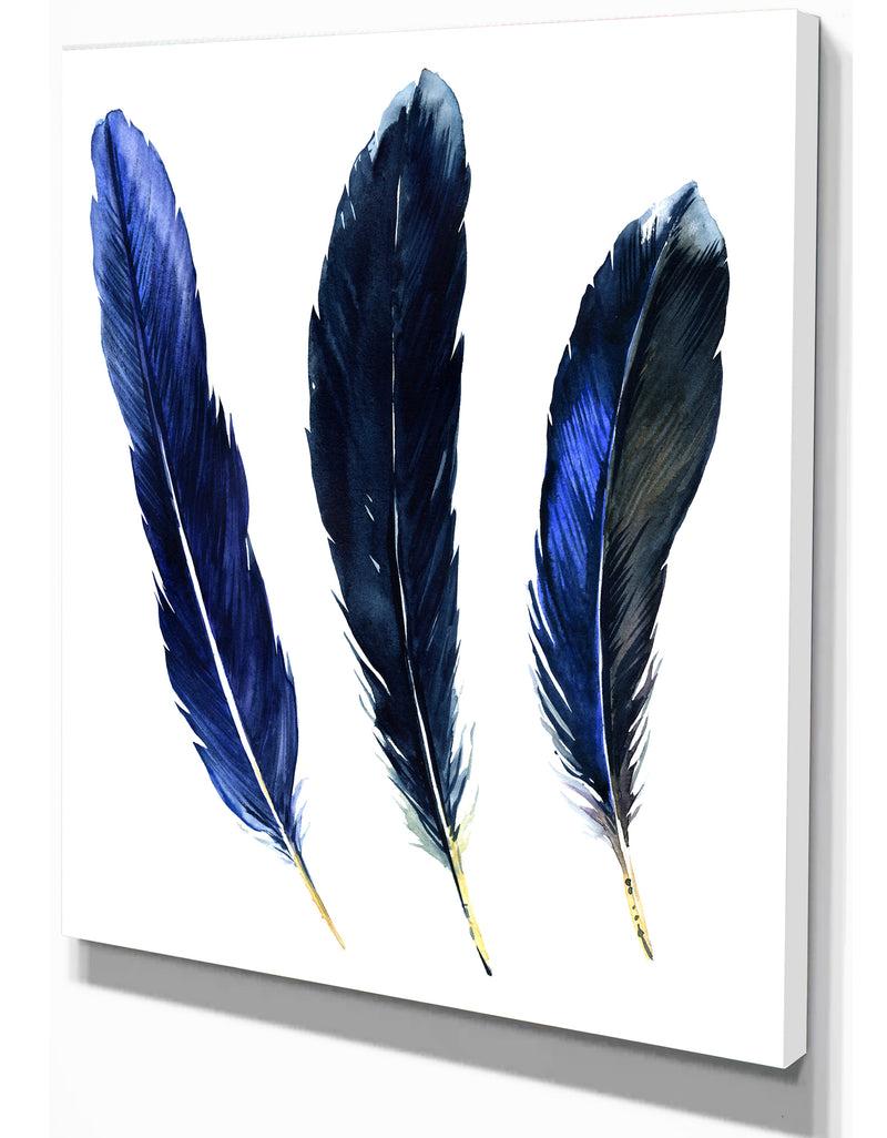 DesignQ Three Feathers - Animals Painting Print On Wrapped Canvas