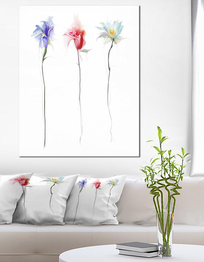 DesignQ Three Flowers - Floral Digital Canvas Art Print