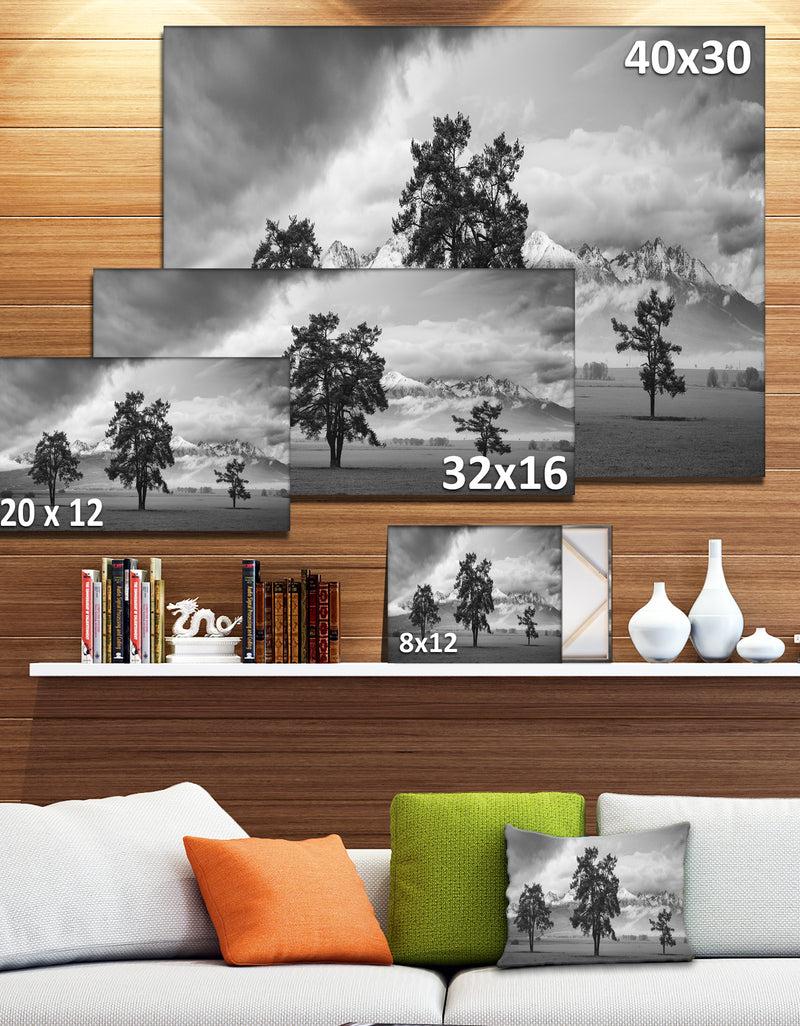DesignQ Three Trees In Front Of Mountains - Landscape Artwork Canvas